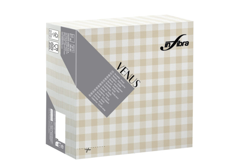Peceta tavoline – INFIBRA VENUS– Vichy Sabbia – 39×39 cm (50 copë × 15 pako) – Kodi I-1912
