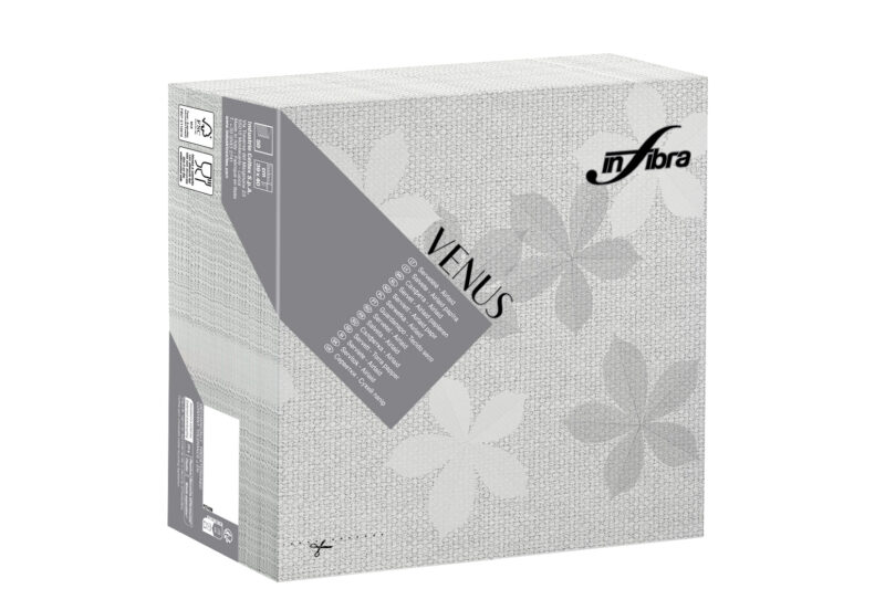 Peceta tavoline - INFIBRA VENUS– Fleurs Grigio – 39×39 cm (50 copë × 15 pako) – Kodi I-1919
