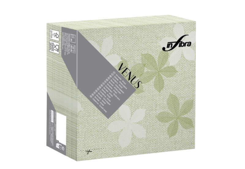 Peceta tavoline VENUS –INFIBRA VENUS – Fleurs Verde – 39×39 cm (50 copë × 15 pako) – Kodi I-1920